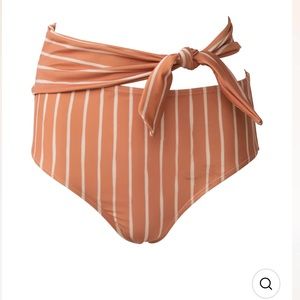 NWT Nani Women M Terracotta High Waist Rise Swim Bikini Side Tie Bottoms Striped